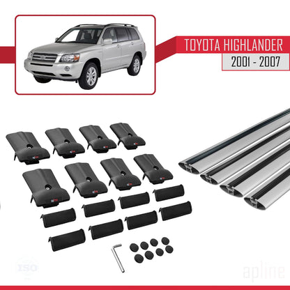 Compatible with Toyota Highlander 2001-2007 Fly Model Car Roof Rack Cross Bar Grey Aluminium 4 Bars