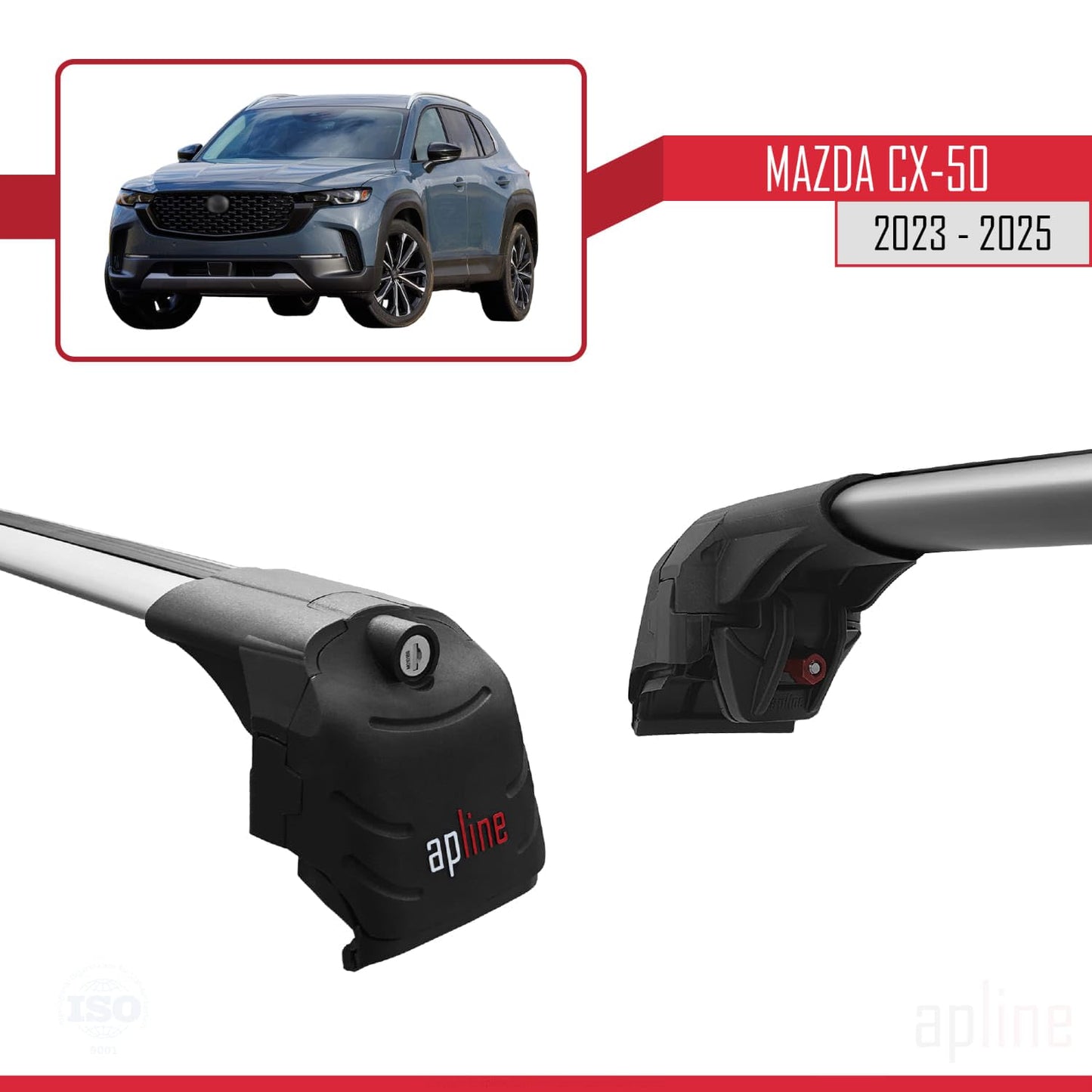 Compatible with Mazda CX-50 2023-2025 ACE-2 Car Roof Rack Cross Bar Grey Aluminium 2 Bars