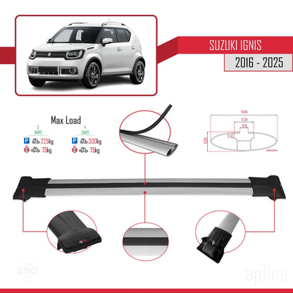 Compatible with Suzuki Ignıs 2016-2025 Fly Model Car Roof Rack Cross Bar Grey Aluminium 3 Bars
