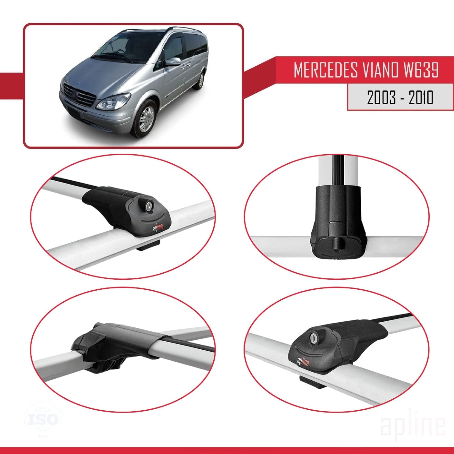 Compatible with Mercedes Viano 2 (W639) Pre-Facelift 2003-2010 ACE-1 Car Roof Rack Cross Bar Grey Aluminium 2 Bars