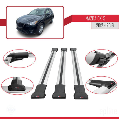 Compatible with Mazda CX-5 I (KE) 2012-2016 Fly Model Car Roof Rack Cross Bar Grey Aluminium 3 Bars