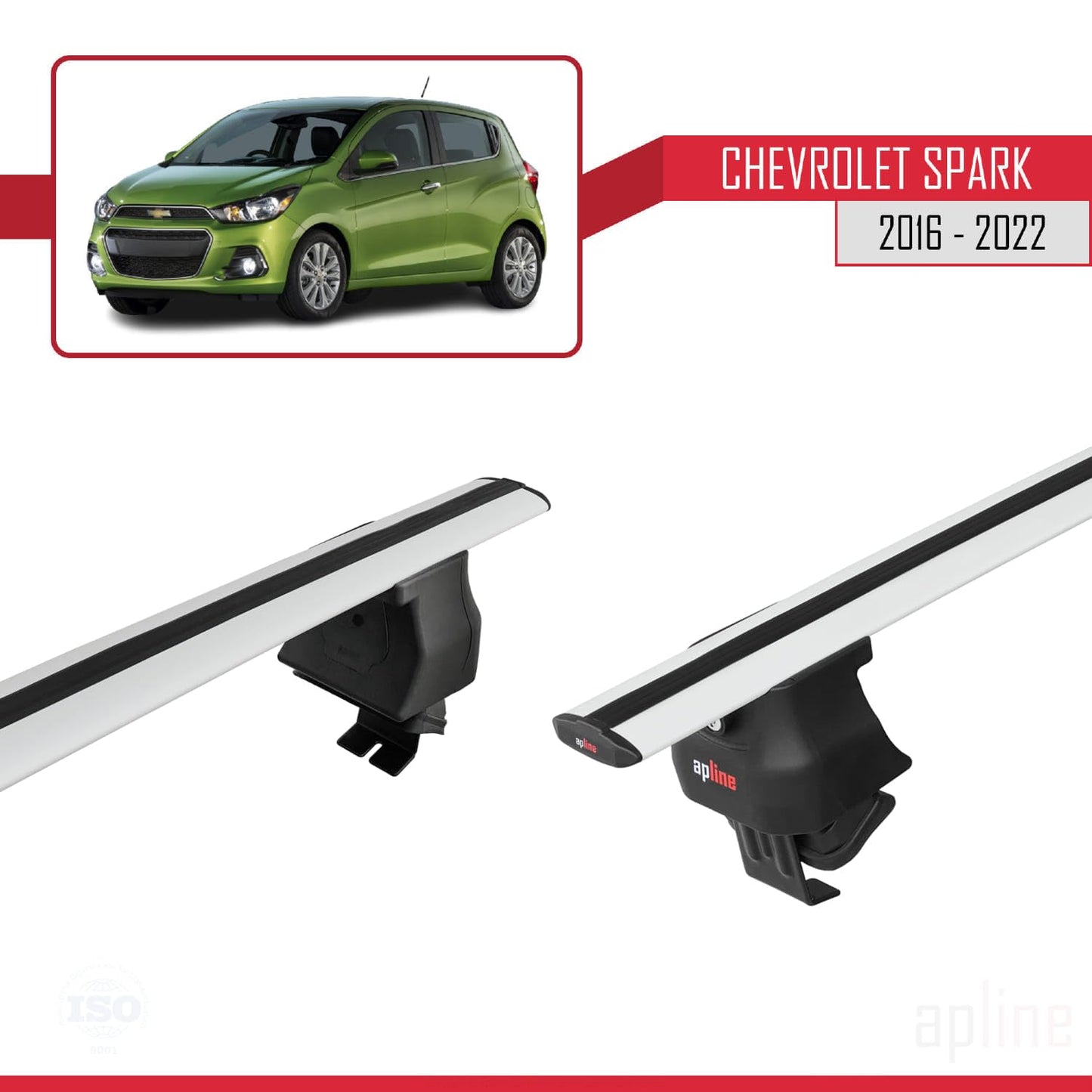 Compatible with Chevrolet Spark (M400) 2016-2022 ACE-4 Car Roof Rack Cross Bar Grey Aluminium 2 Bars