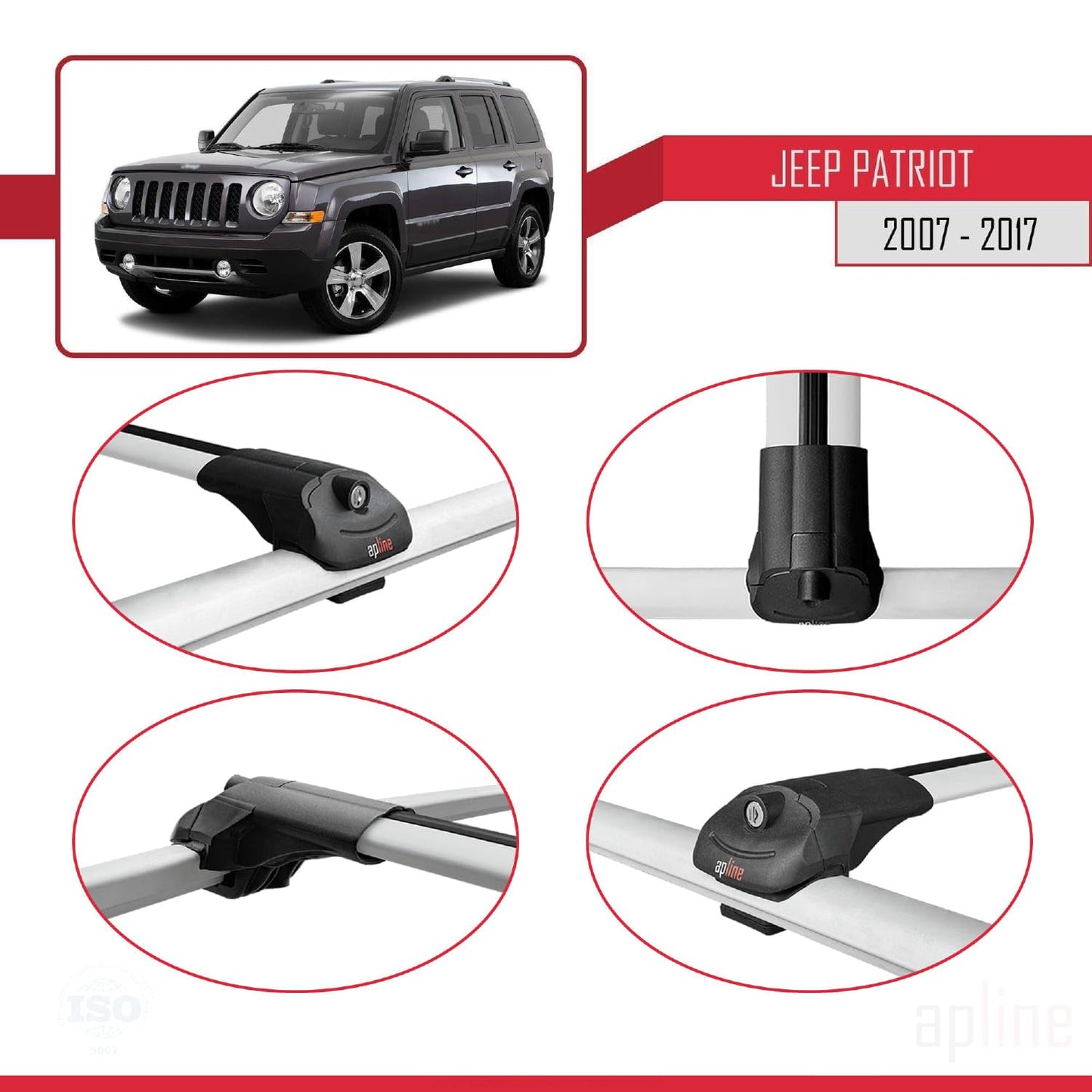 Compatible with Jeep Patriot 2007-2017 ACE-1 Car Roof Rack Cross Bar Grey Aluminium 3 Bars