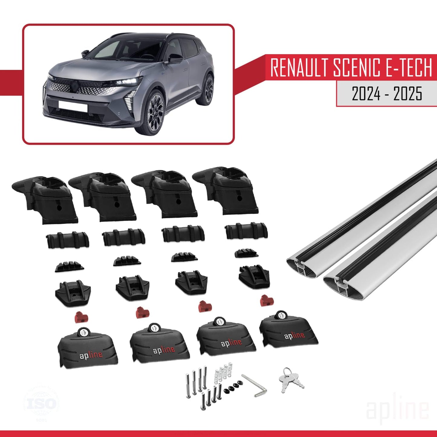 Compatible with Renault Scenic E-Tech 2024-2025 ACE-2 Car Roof Rack Cross Bar Grey Aluminium 2 Bars