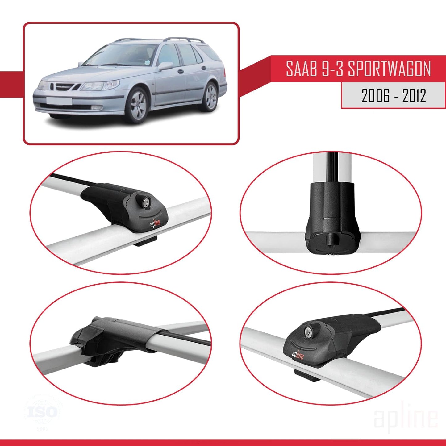 Compatible with Saab 9-3 II SW 2006-2012 ACE-1 Car Roof Rack Cross Bar Grey Aluminium 2 Bars