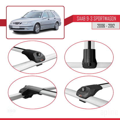 Compatible with Saab 9-3 II SW 2006-2012 ACE-1 Car Roof Rack Cross Bar Grey Aluminium 2 Bars