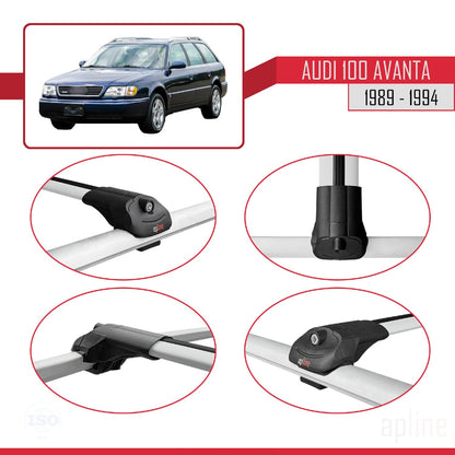 Compatible with Audi 100 Avanta 1989-1994 ACE-1 Car Roof Rack Cross Bar Grey Aluminium 2 Bars