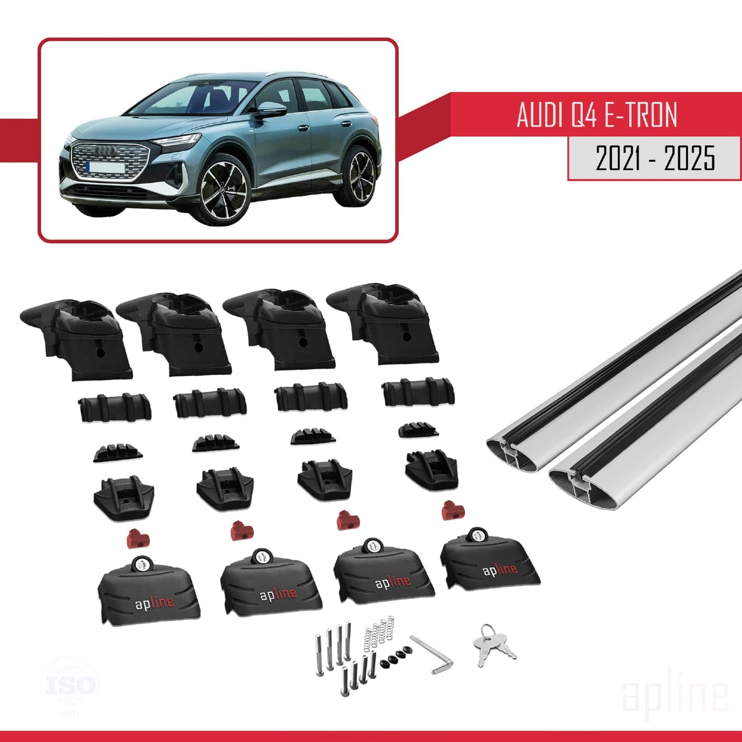 Compatible with Audi Q4 (F4) E-Tron 2021-2025 ACE-2 Car Roof Rack Cross Bar Grey Aluminium 2 Bars