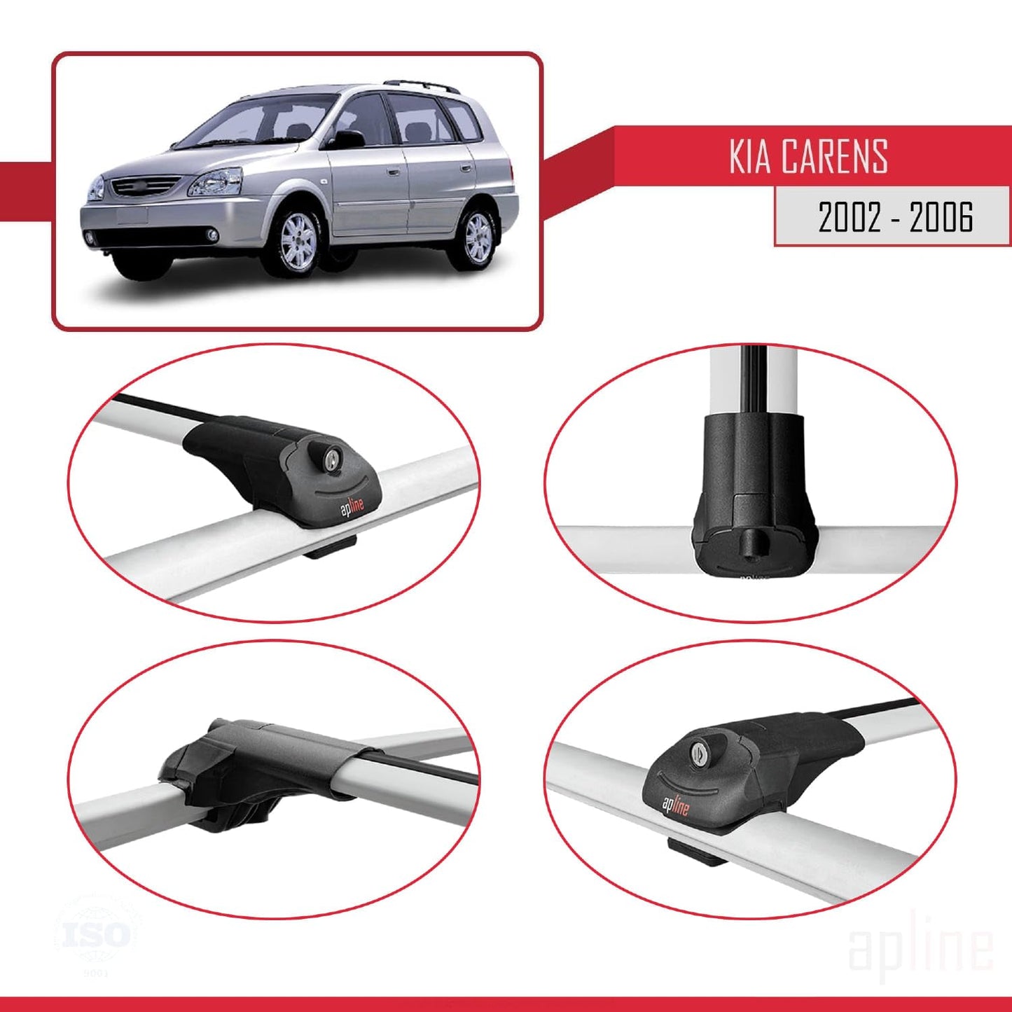 Compatible with Kia Carens Post-Facelift 2002-2006 ACE-1 Car Roof Rack Cross Bar Grey Aluminium 3 Bars