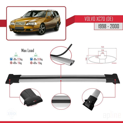 Compatible with Volvo XC70 1998-2000 Fly Model Car Roof Rack Cross Bar Grey Aluminium 3 Bars
