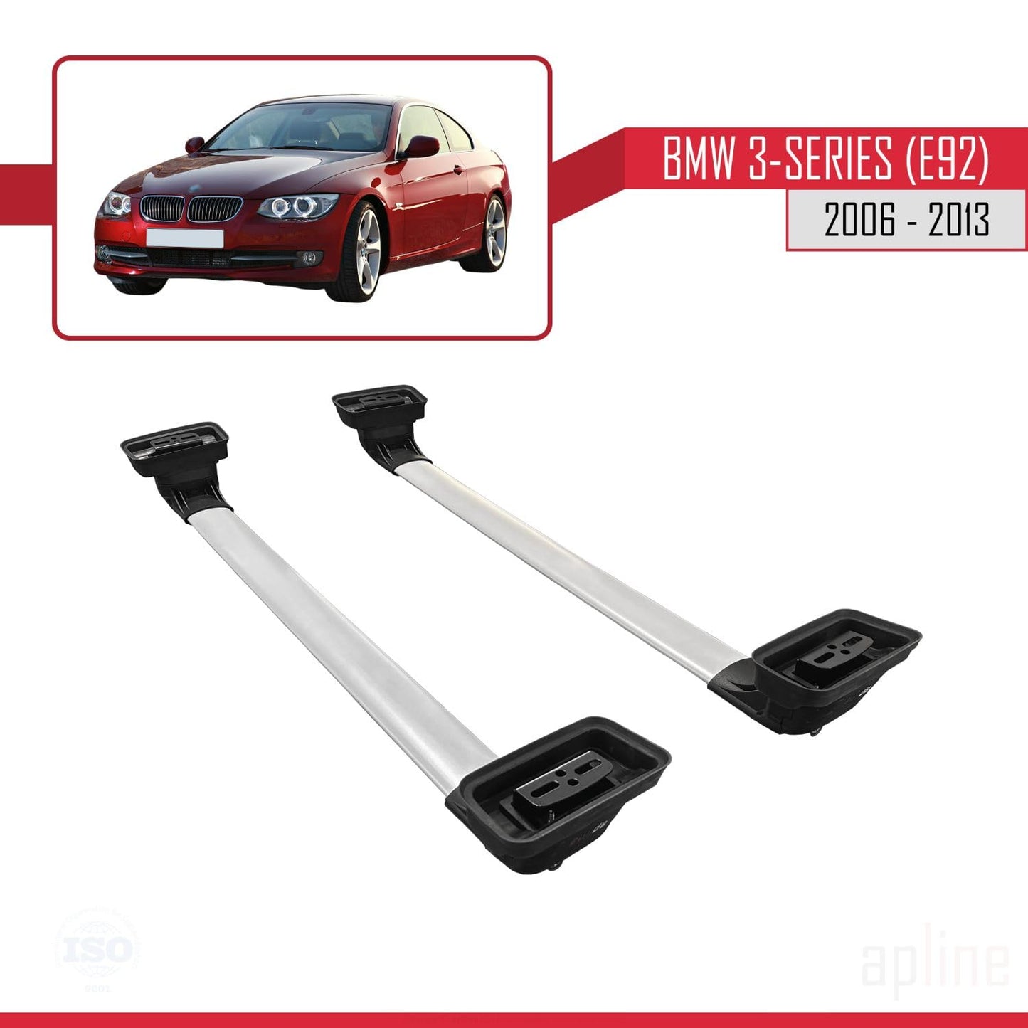 Compatible with BMW 3 Series (E92) 2006-2013 ACE-3 Car Roof Rack Cross Bar Grey Aluminium 2 Bars