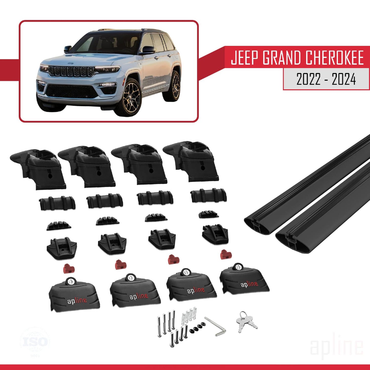 Compatible with Jeep Grand Cherokee 2022-2024 ACE-2 Car Roof Rack Cross Bar Black Aluminium 2 Bars