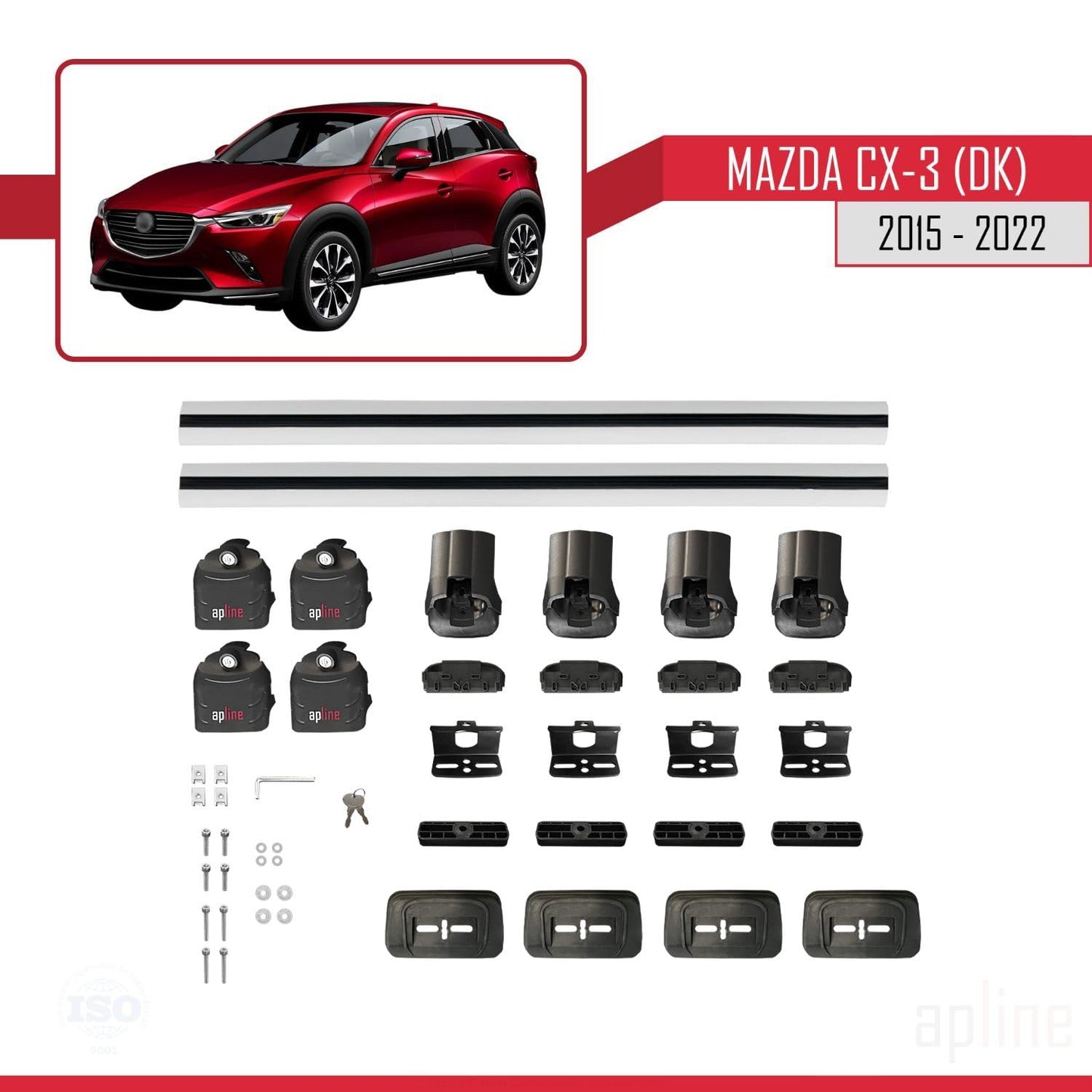 Compatible with Mazda CX-3 (DK) 2015-2022 ACE-3 Car Roof Rack Cross Bar Grey Aluminium 2 Bars