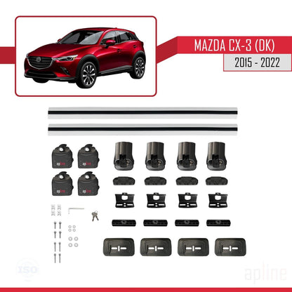 Compatible with Mazda CX-3 (DK) 2015-2022 ACE-3 Car Roof Rack Cross Bar Grey Aluminium 2 Bars