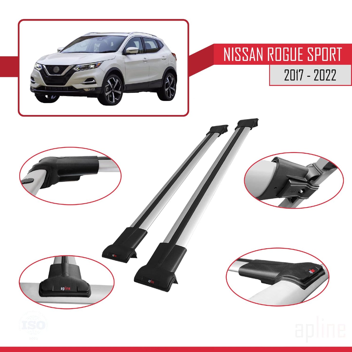 Compatible with Nissan Rogue Sport 2017-2022 Fly Model Car Roof Rack Cross Bar Grey Aluminium 2 Bars