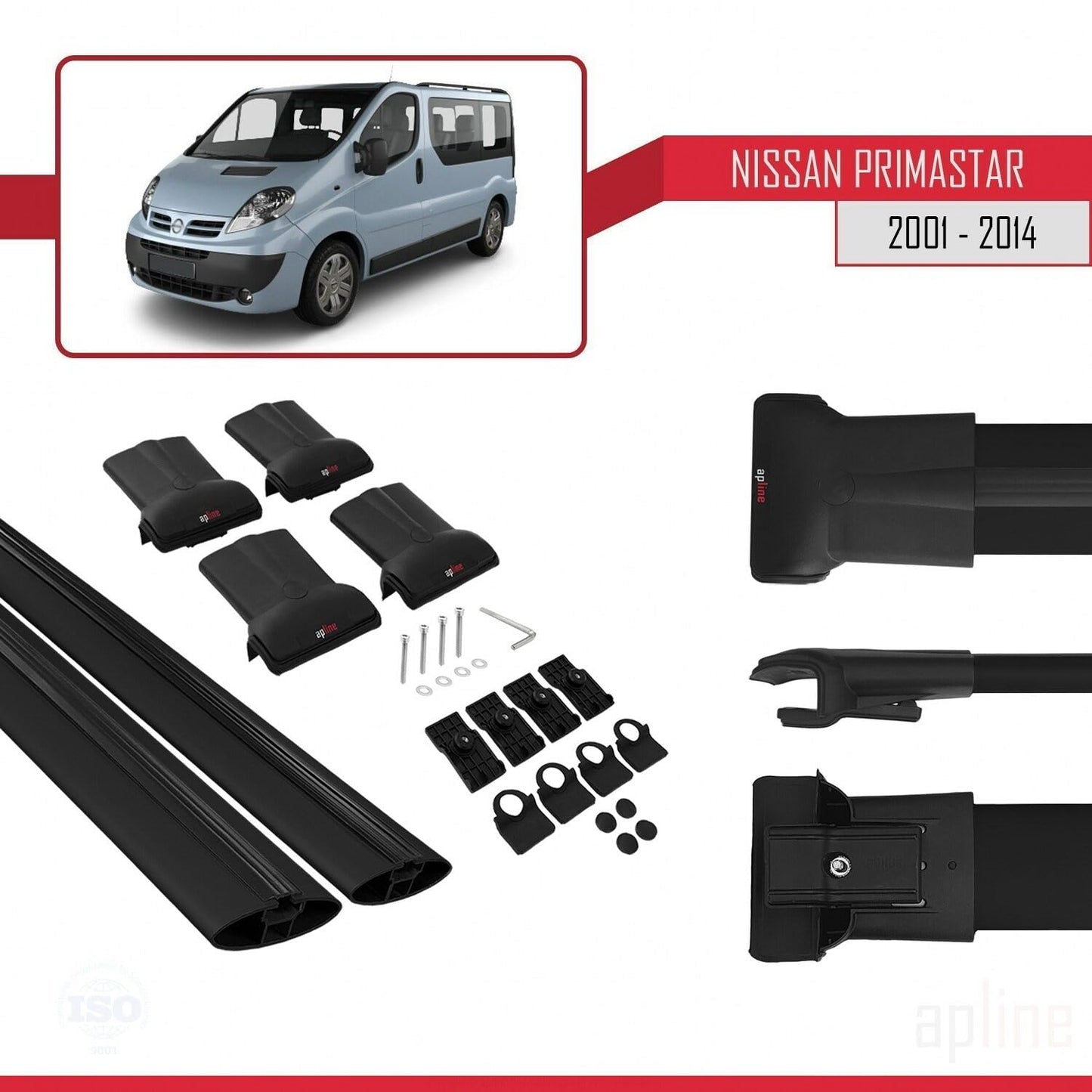 Compatible with Nissan Primastar 2001-2014 Fly Model Car Roof Rack Cross Bar Black Aluminium 2 Bars