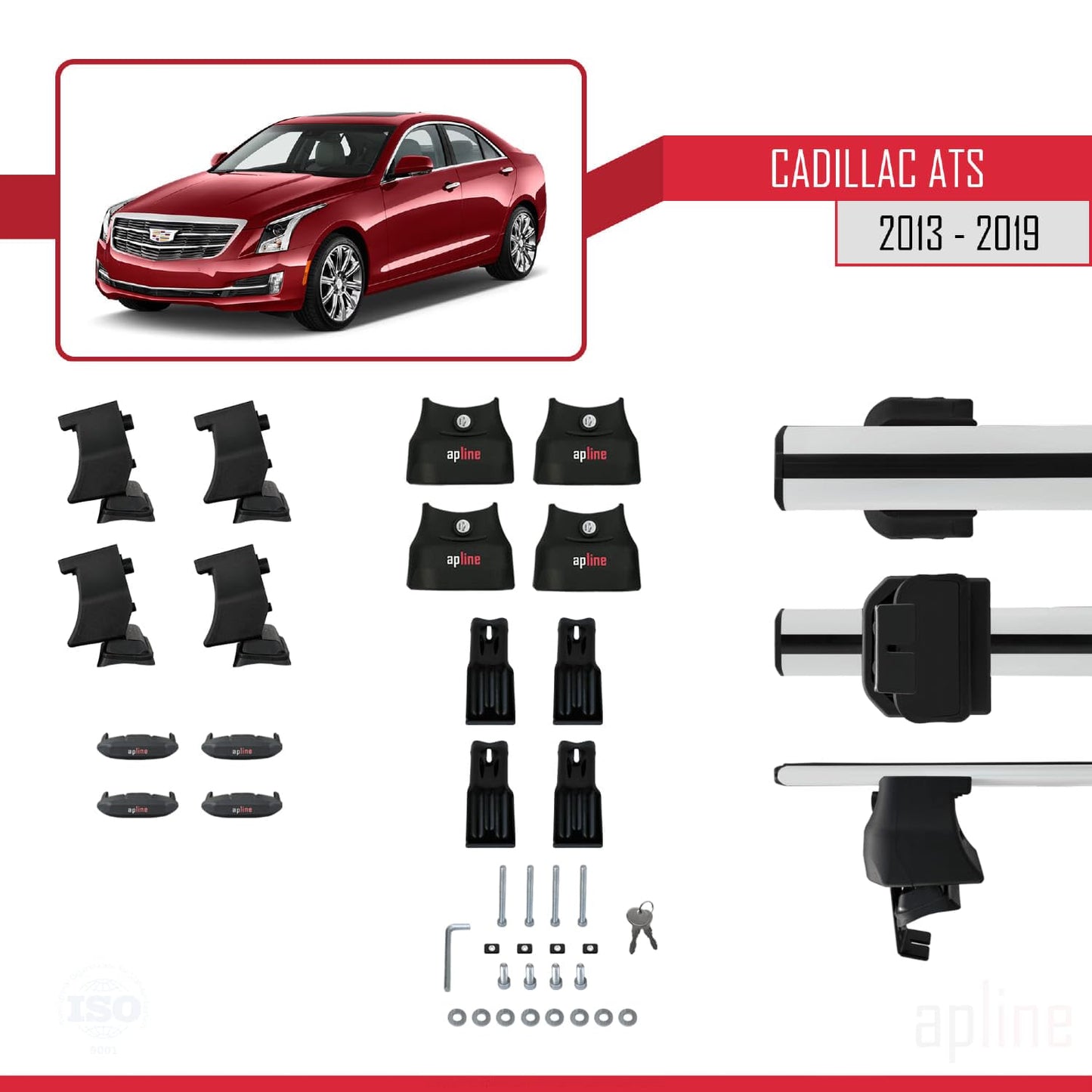 Compatible with Cadillac ATS 2013-2019 ACE-4 Car Roof Rack Cross Bar Grey Aluminium 2 Bars