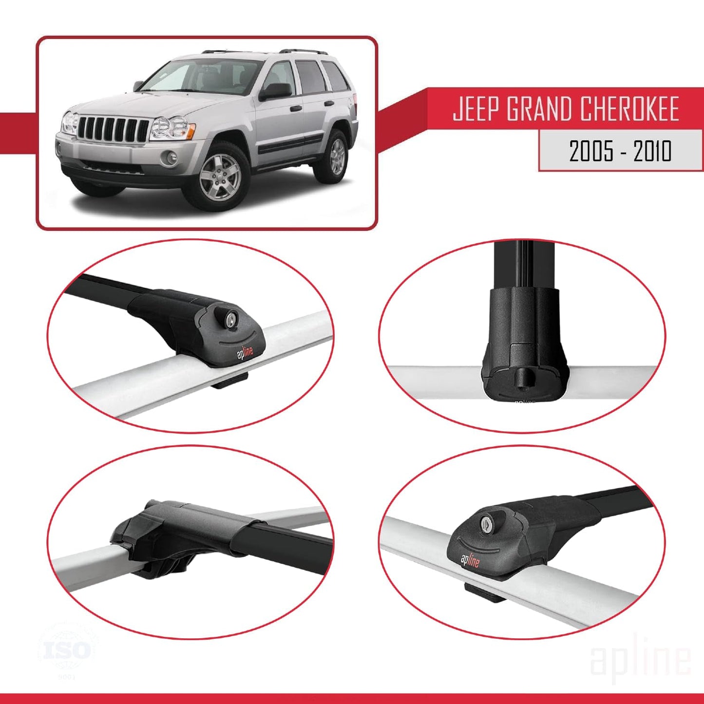 Compatible with Jeep Grand Cherokee 3 (WK) 2005-2010 ACE-1 Car Roof Rack Cross Bar Black Aluminium 2 Bars