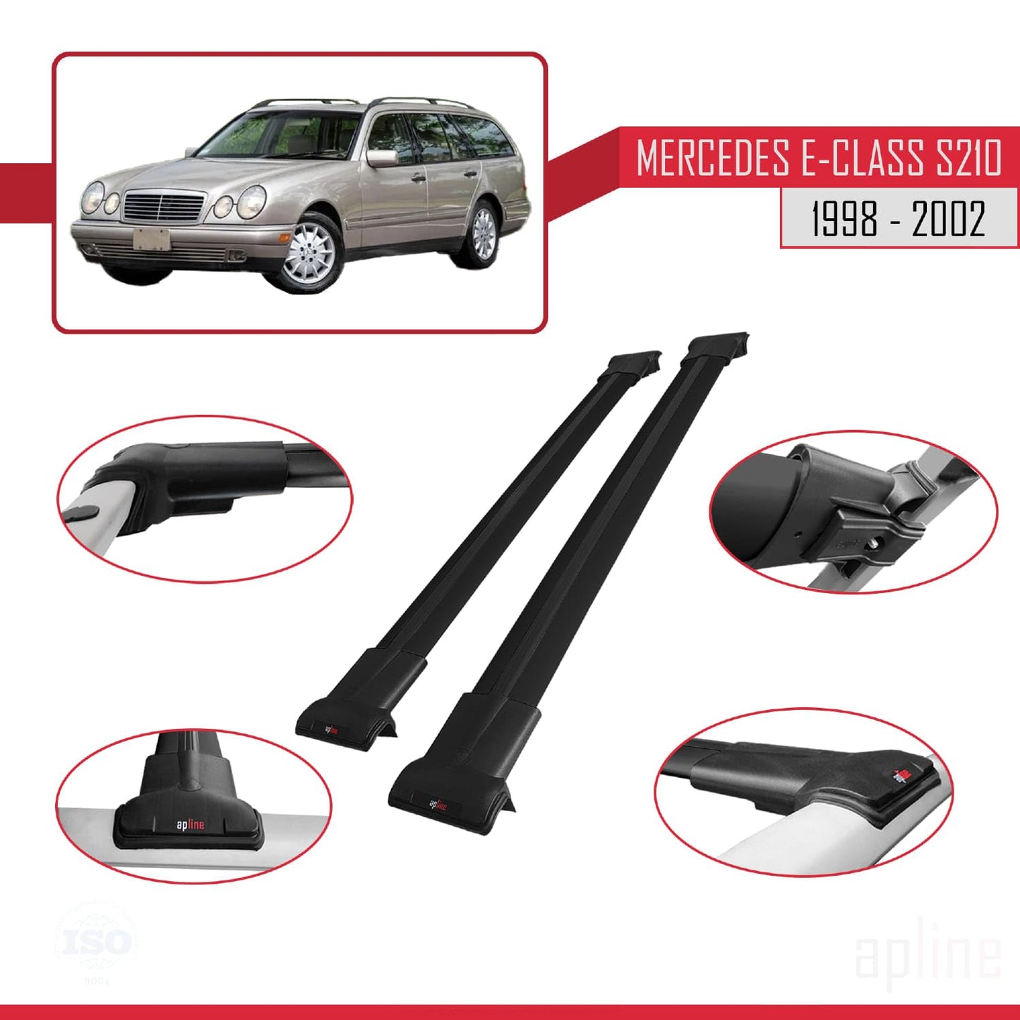 Compatible with Mercedes E Class S210 Wagon 1998-2002 Fly Model Car Roof Rack Cross Bar Black Aluminium 2 Bars