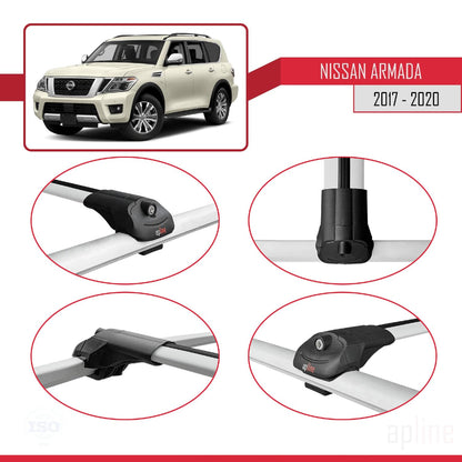 Compatible with Nissan Armada 2 (Y62) 2017-2020 ACE-1 Car Roof Rack Cross Bar Grey Aluminium 3 Bars
