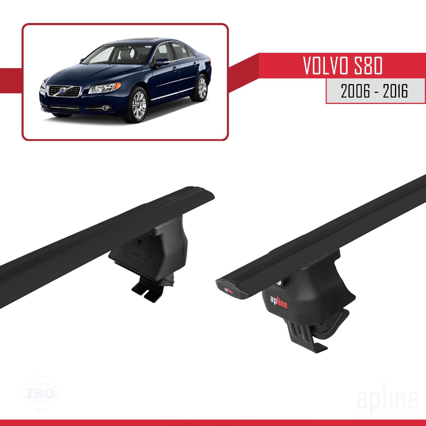 Compatible with Volvo S80 II 2006-2016 ACE-4 Car Roof Rack Cross Bar Black Aluminium 2 Bars