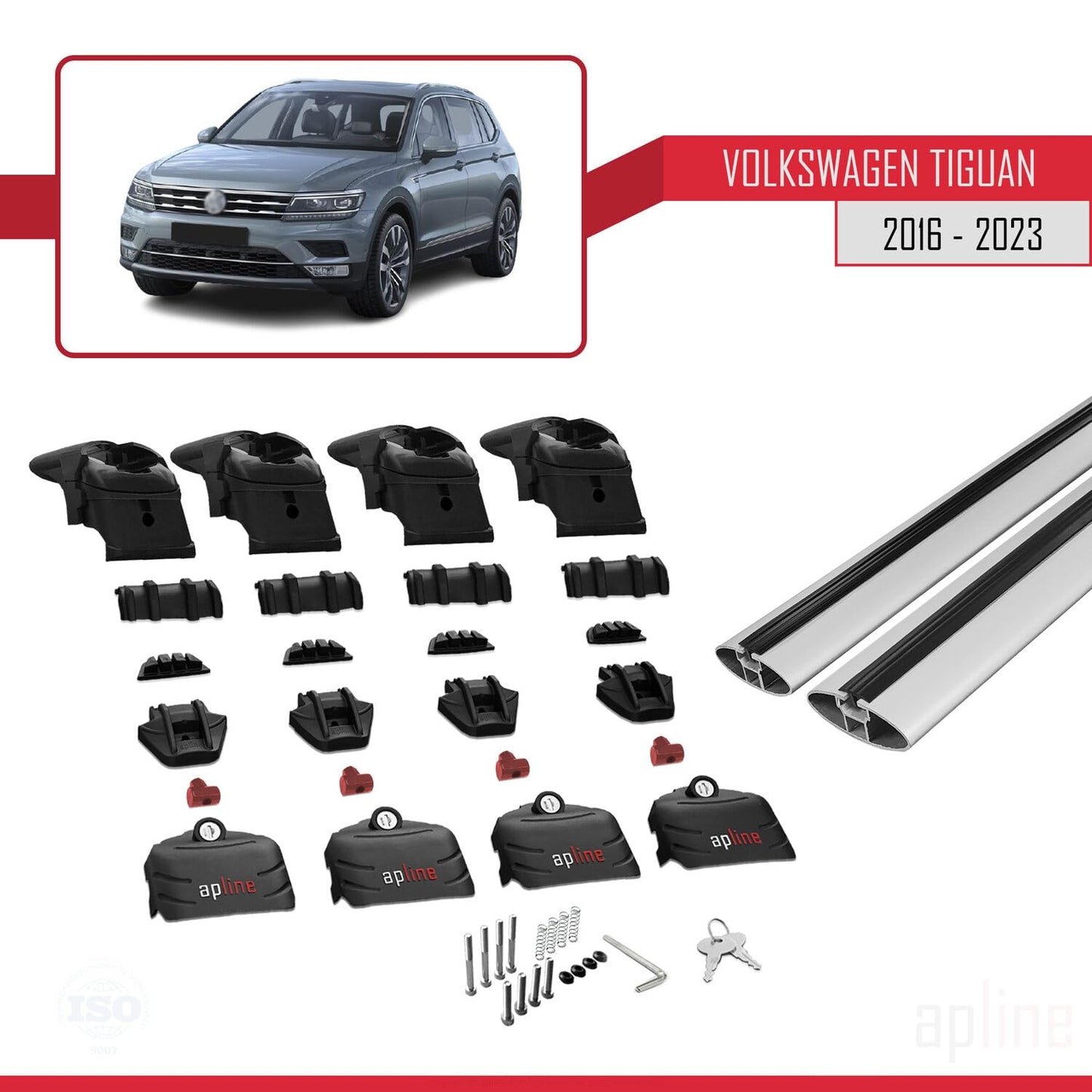 Compatible with Volkswagen Tiguan 2 (AD1) 2016-2023 ACE-2 Car Roof Rack Cross Bar Grey Aluminium 2 Bars