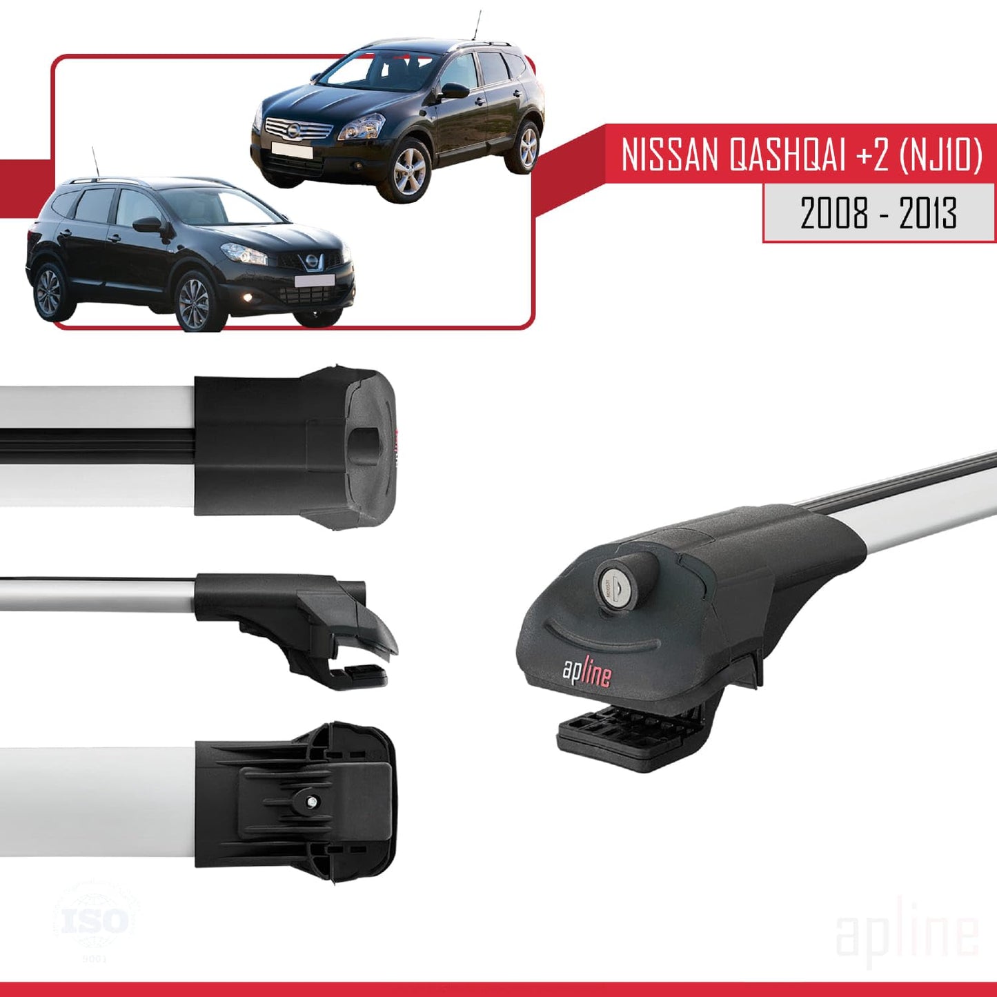 Compatible with Nissan Qashqai +2 (NJ10) 2008-2013 ACE-1 Car Roof Rack Cross Bar Grey Aluminium 2 Bars