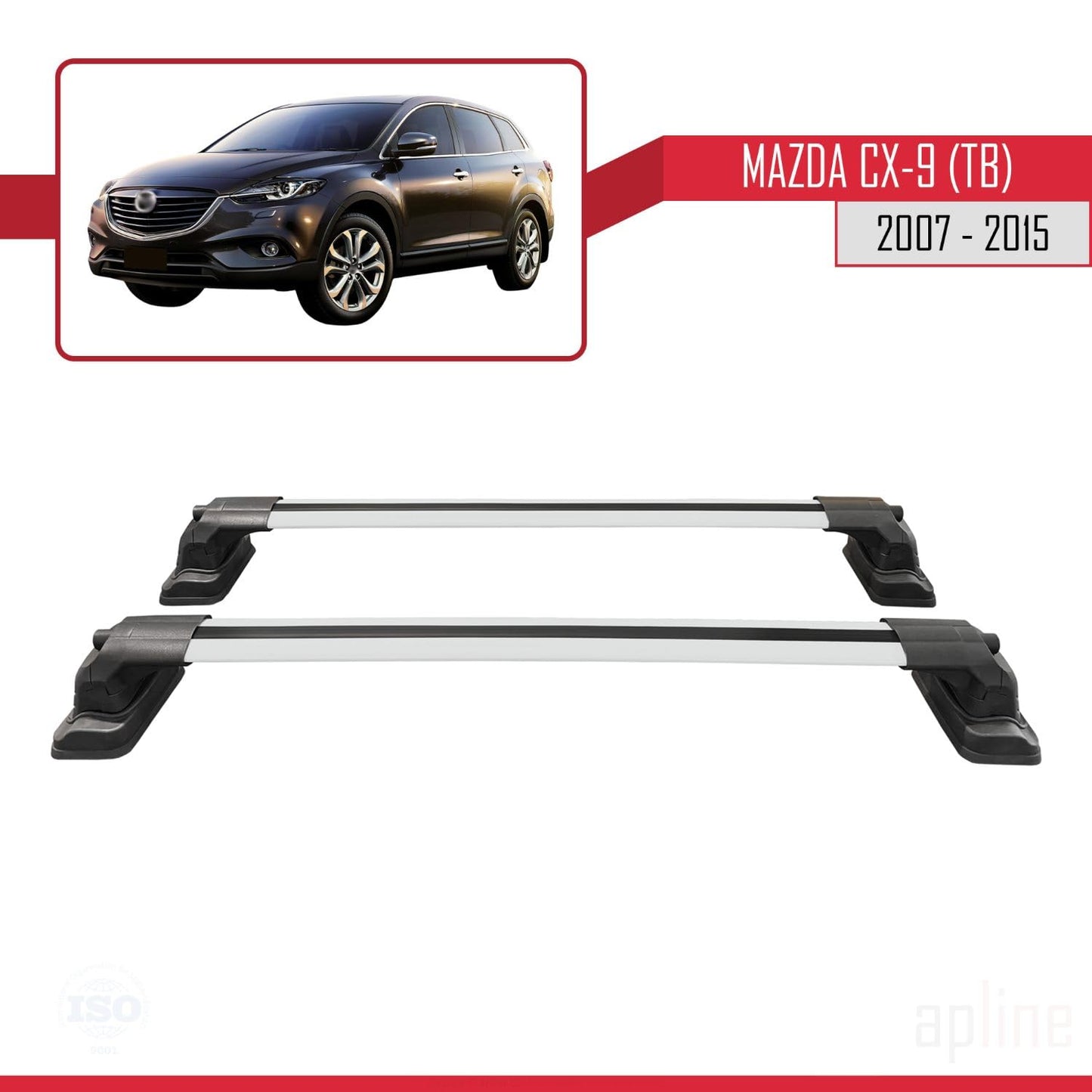 Compatible with Mazda CX-9 (TB) 2007-2015 ACE-3 Car Roof Rack Cross Bar Grey Aluminium 2 Bars