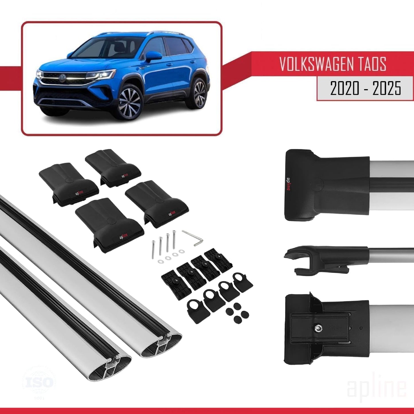 Compatible with Volkswagen Taos 2021-2025 Fly Model Car Roof Rack Cross Bar Grey Aluminium 2 Bars