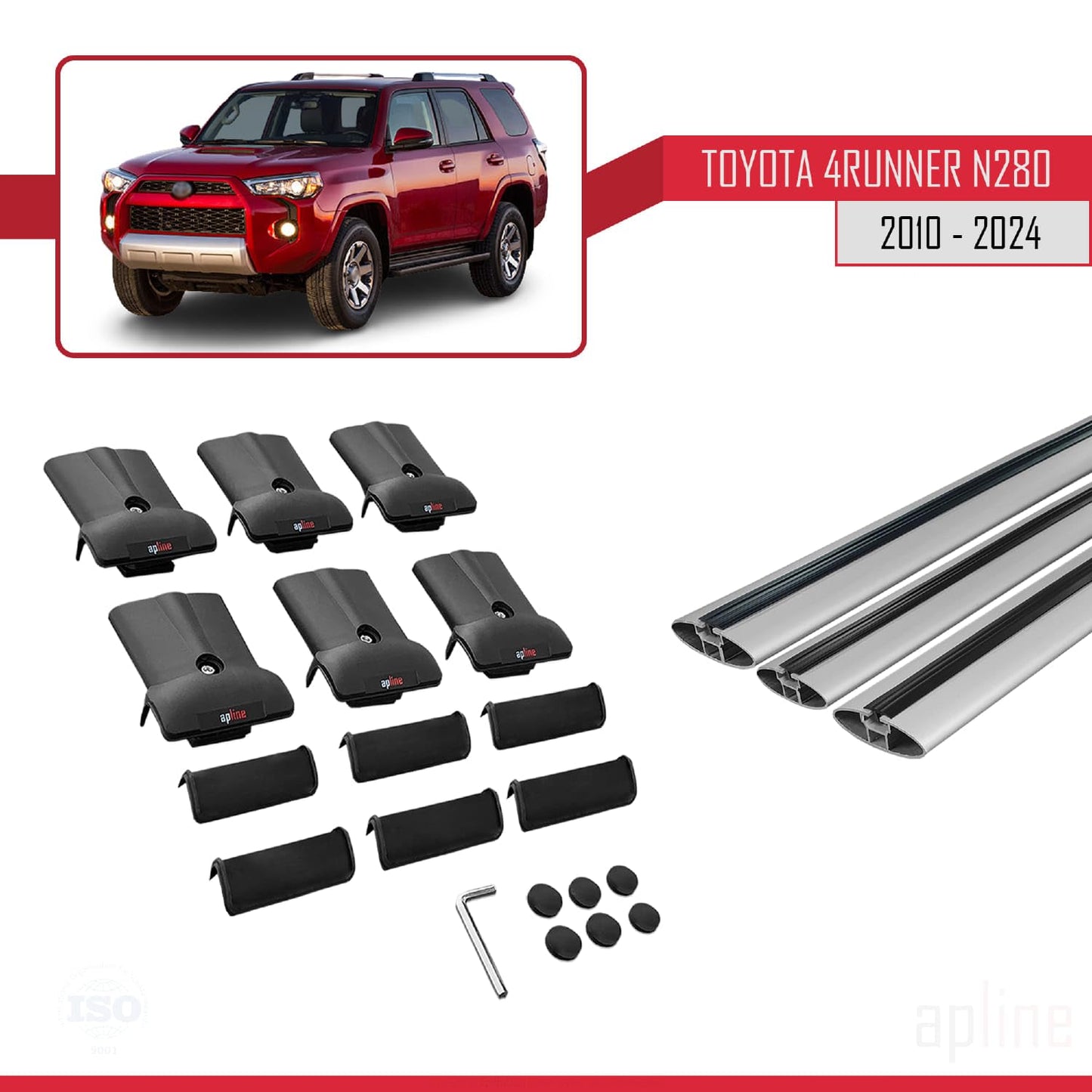Compatible with Toyota 4Runner (N280) 2010-2024 Fly Model Car Roof Rack Cross Bar Grey Aluminium 3 Bars