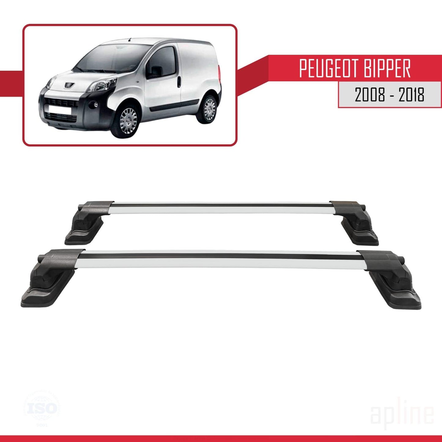 Compatible with Peugeot Bipper 2008-2018 ACE-3 Car Roof Rack Cross Bar Grey Aluminium 2 Bars