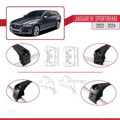 Compatible with Jaguar XF S 2018-2024 ACE-2 Car Roof Rack Cross Bar Black Aluminium 2 Bars