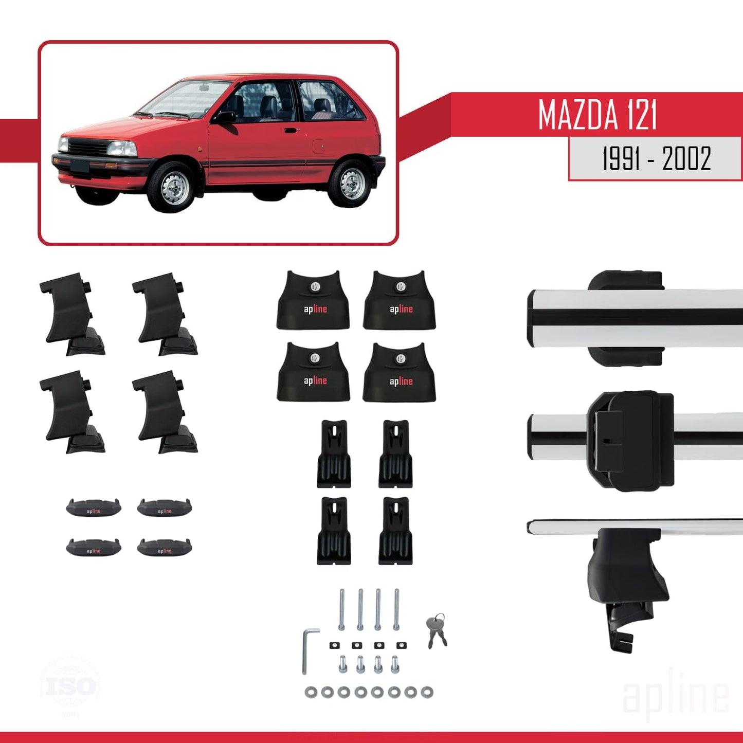 Compatible with Mazda 121 1991-2002 ACE-4 Car Roof Rack Cross Bar Grey Aluminium 2 Bars