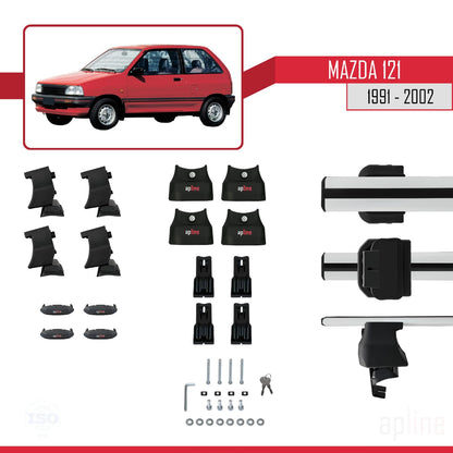 Compatible with Mazda 121 1991-2002 ACE-4 Car Roof Rack Cross Bar Grey Aluminium 2 Bars