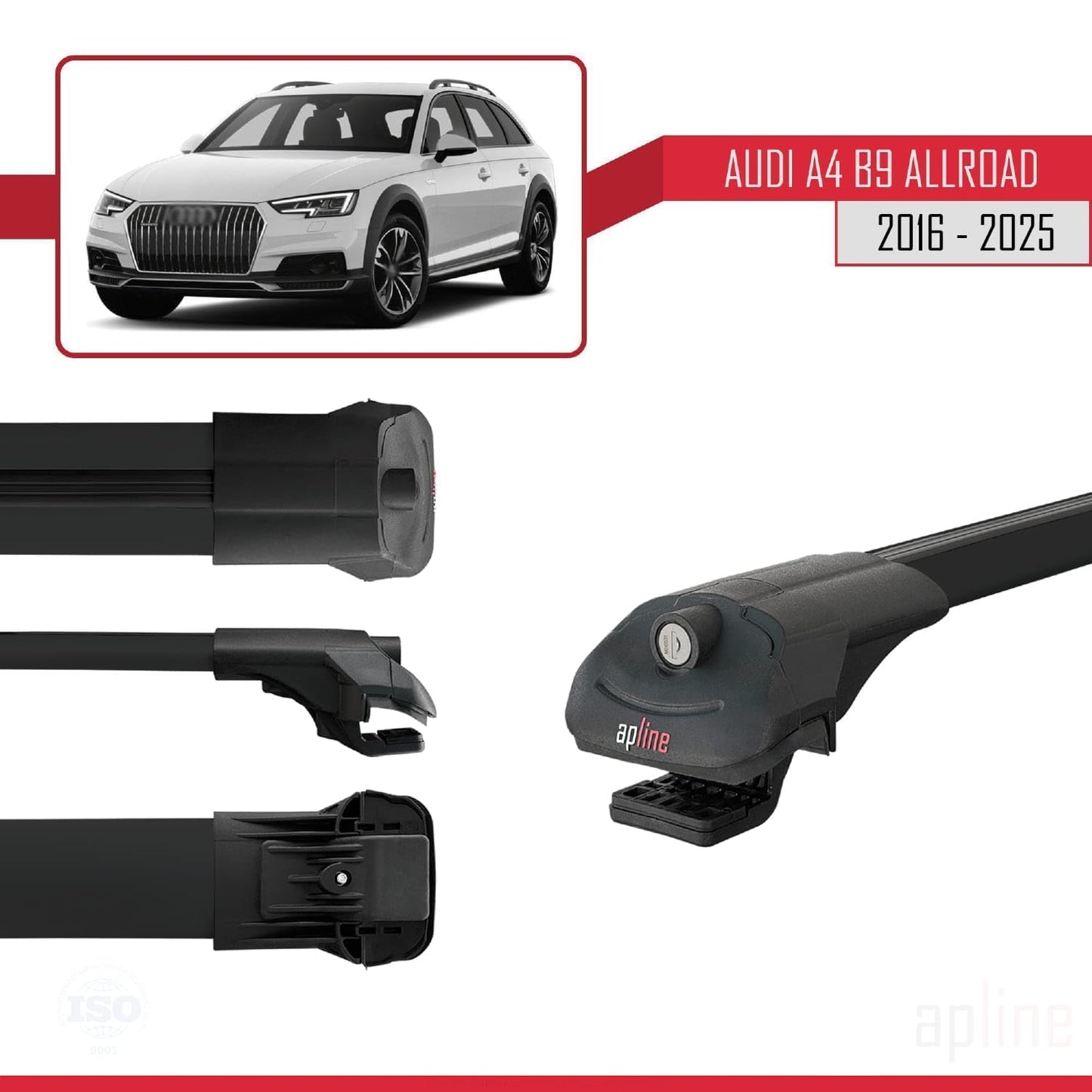 Compatible with Audi A4 (B9) Allroad 2016-2025 ACE-1 Car Roof Rack Cross Bar Black Aluminium 2 Bars