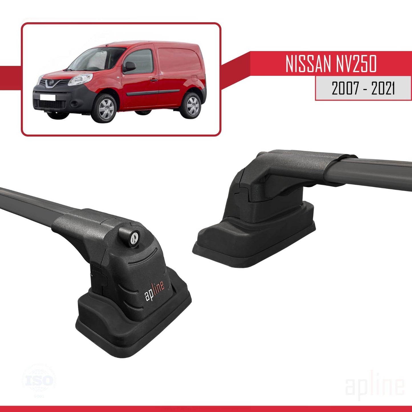 Compatible with Nissan NV250 2007-2021 ACE-3 Car Roof Rack Cross Bar Black Aluminium 2 Bars