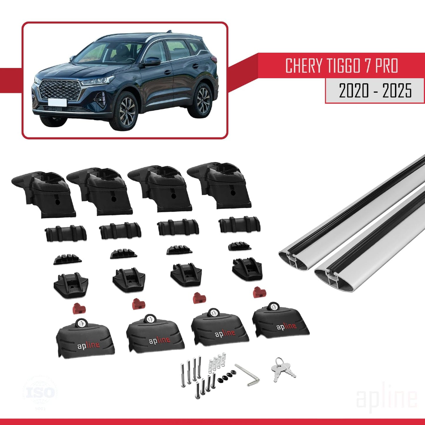 Compatible with Chery Tiggo 7 (T15) Pro 2020-2025 ACE-2 Car Roof Rack Cross Bar Grey Aluminium 2 Bars