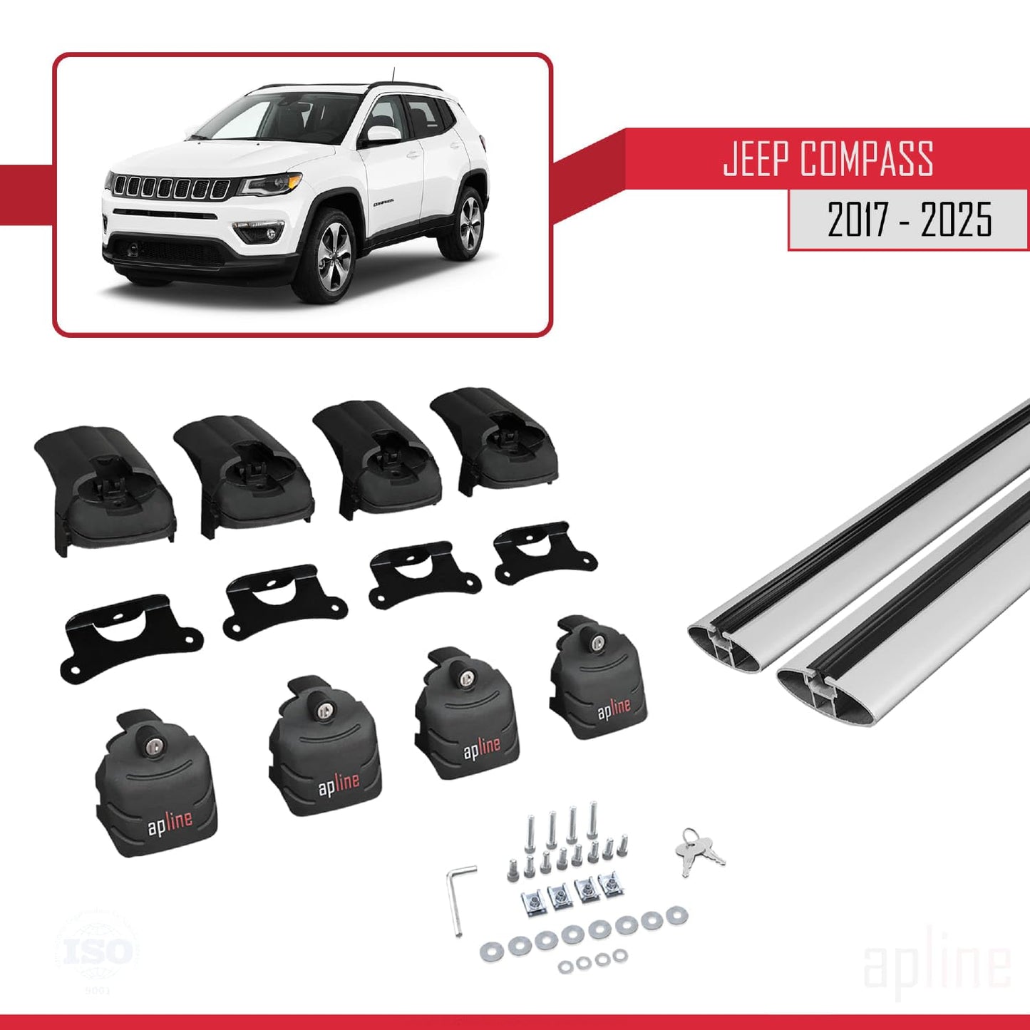 Compatible with Jeep Compass 2017-2025 ACE-2 Car Roof Rack Cross Bar Grey Aluminium 2 Bars
