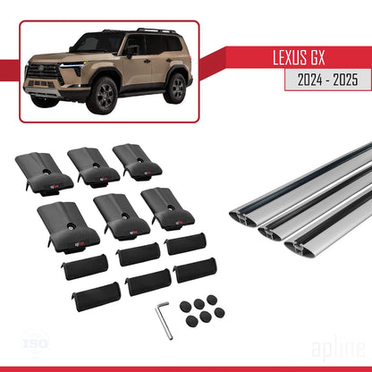 Compatible with Lexus GX 2024-2025 Fly Model Car Roof Rack Cross Bar Grey Aluminium 3 Bars