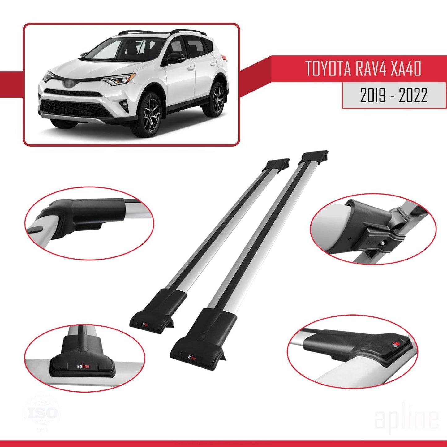 Compatible with Toyota RAV4 IV (XA40) Post-Facelift 2016-2018 Fly Model Car Roof Rack Cross Bar Grey Aluminium 2 Bars