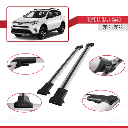 Compatible with Toyota RAV4 IV (XA40) Post-Facelift 2016-2018 Fly Model Car Roof Rack Cross Bar Grey Aluminium 2 Bars