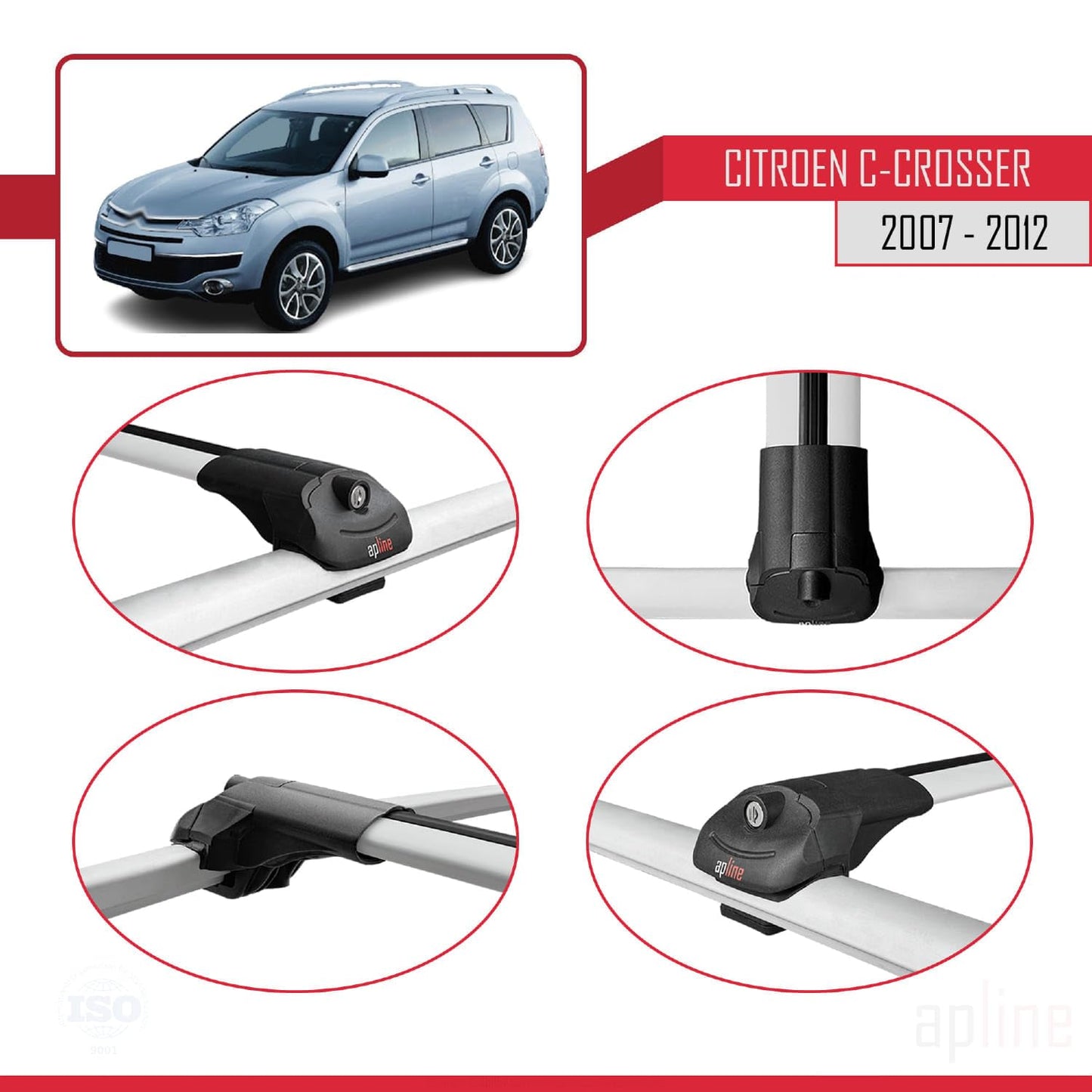 Compatible with Citroen C-Crosser 2007-2012 ACE-1 Car Roof Rack Cross Bar Grey Aluminium 2 Bars