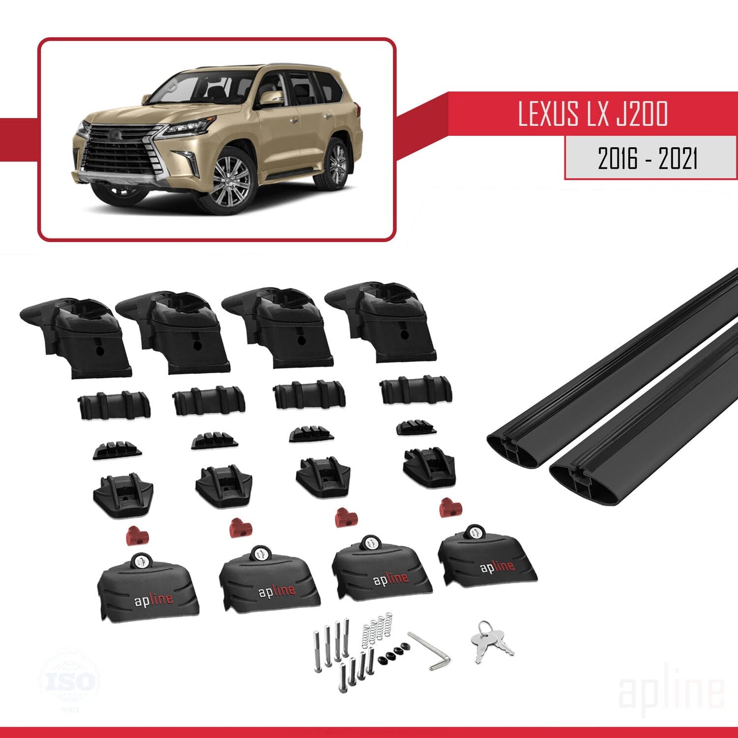 Compatible with Lexus LX 3 (J200) 2016-2021 ACE-2 Car Roof Rack Cross Bar Black Aluminium 2 Bars