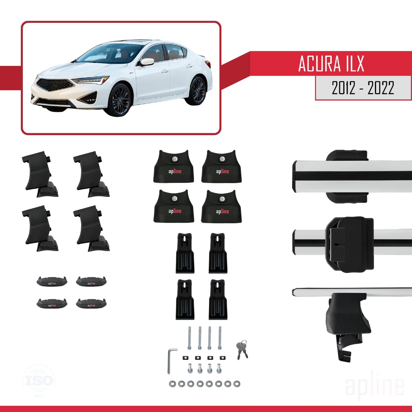 Compatible with Acura ILX (DE1/2/3) 2012-2022 ACE-4 Car Roof Rack Cross Bar Grey Aluminium 2 Bars