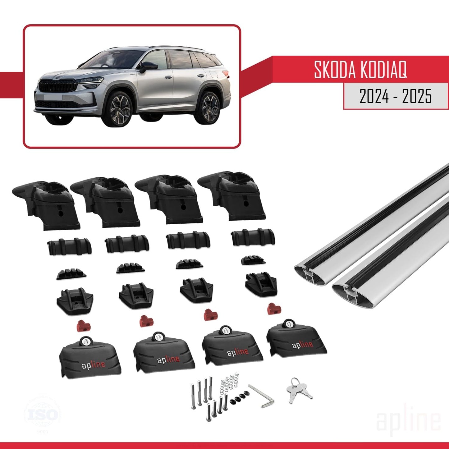 Compatible with Skoda Kodiaq 2024-2025 ACE-2 Car Roof Rack Cross Bar Grey Aluminium 2 Bars