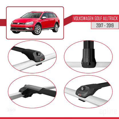 Compatible with VW Golf Alltrack Mk7 2017-2019 ACE-1 Car Roof Rack Cross Bar Black Aluminium 3 Bars