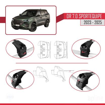 Compatible with DR 7.0 Sportequipe 7 (It) 2023-2025 ACE-2 Car Roof Rack Cross Bar Grey Aluminium 2 Bars