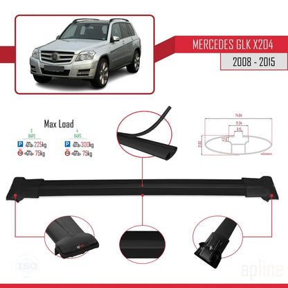 Compatible with Mercedes GLK Class (X204) 2008-2015 Fly Model Car Roof Rack Cross Bar Black Aluminium 3 Bars