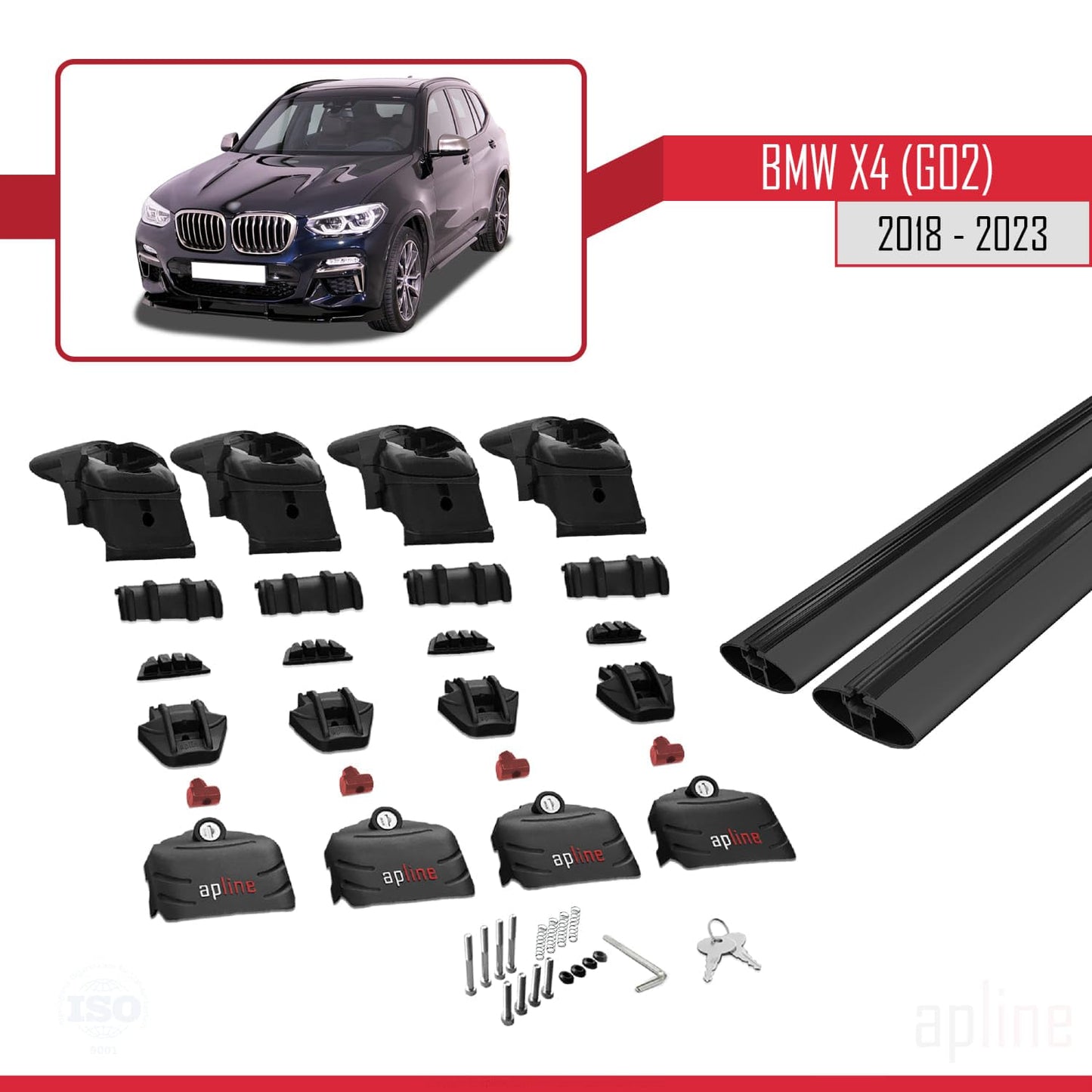 Compatible with BMW X4 (G02) 2018-2023 ACE-2 Car Roof Rack Cross Bar Black Aluminium 2 Bars