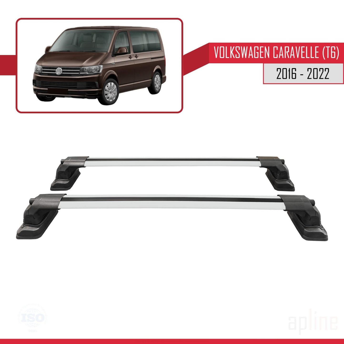 Compatible with Volkswagen Caravelle (T6) 2016-2022 ACE-3 Car Roof Rack Cross Bar Grey Aluminium 2 Bars